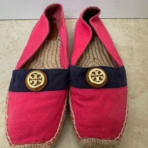 Tory Burch Pink and Blue Espadrilles with Logo Medallions